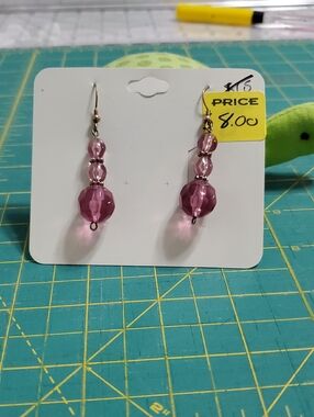 Feminine Rose Pink Beaded Drop Earrings
